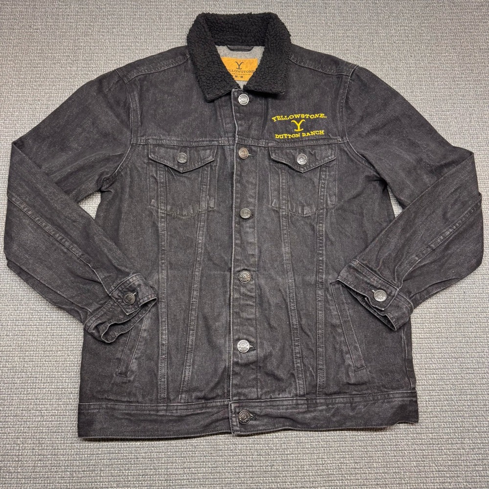 Yellowstone Dutton Ranch Black Denim Sherpa Collar Trucker Jacket Women's Medium